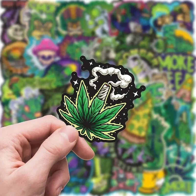 50pc Cannabis Vinyl Waterproof Stickers – Suitcases, Instruments, Windows