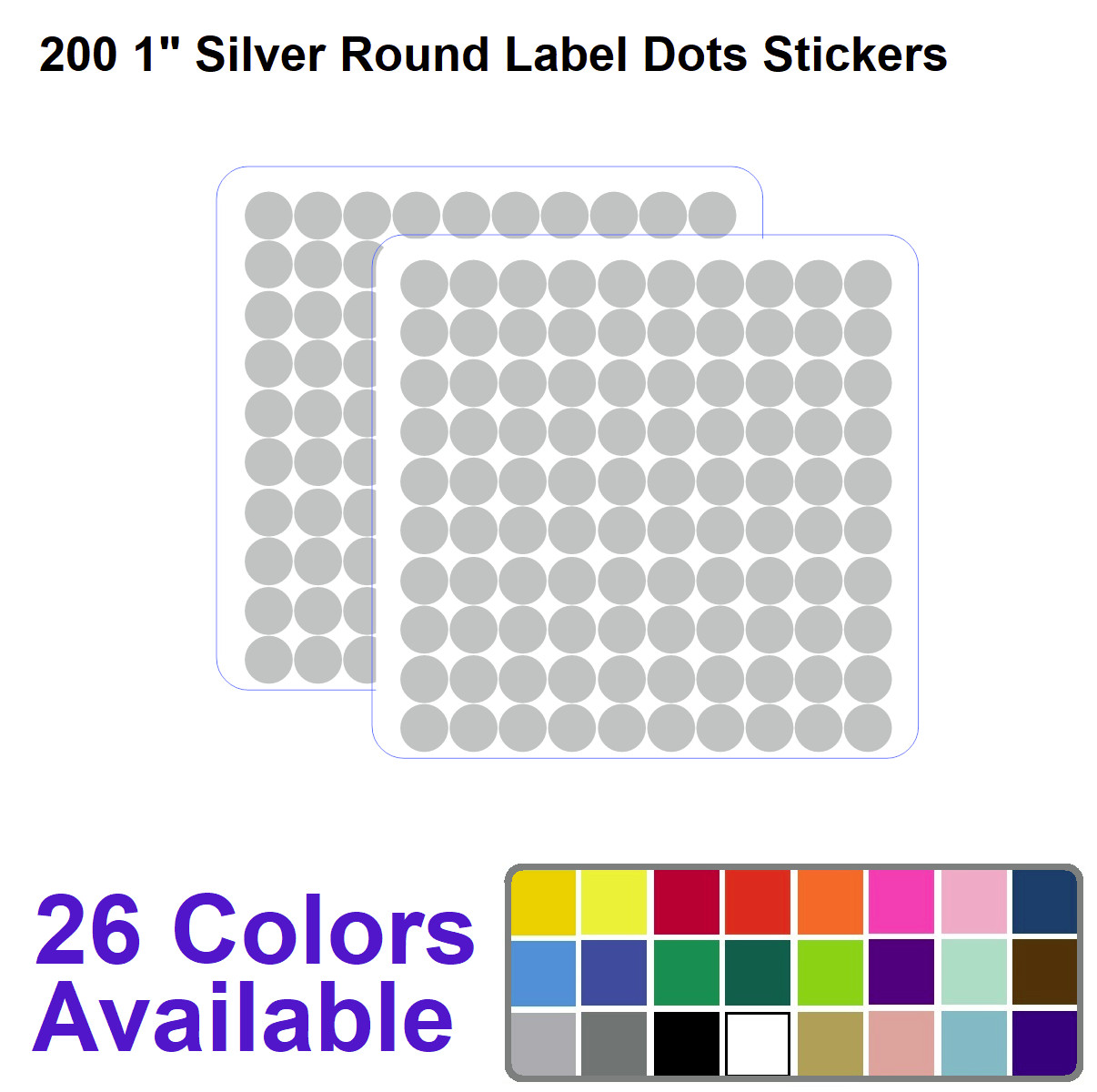 200 1″ Silver Round Label Dots Vinyl Stickers Color Coding Inventory 1 Inch Dot