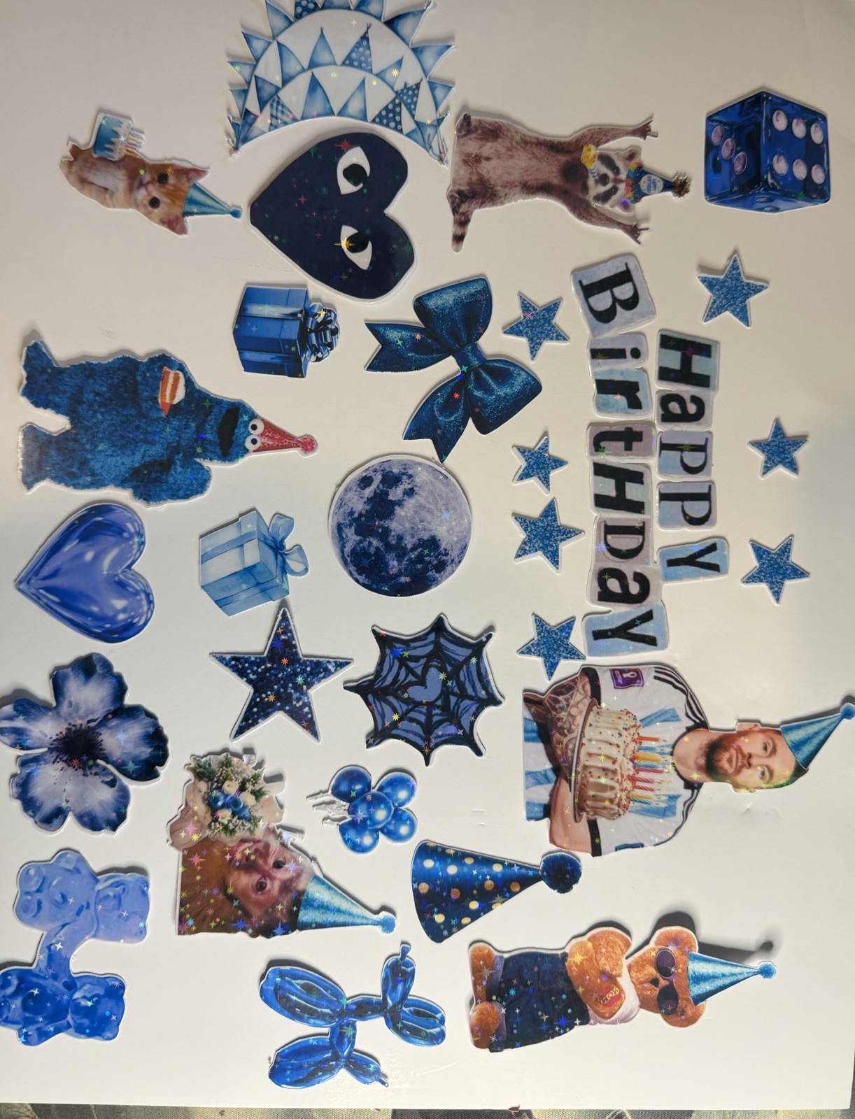 Blue Birthday Party Sticker Bundle Holographic Party Decor Set Of 15-20 see Pics