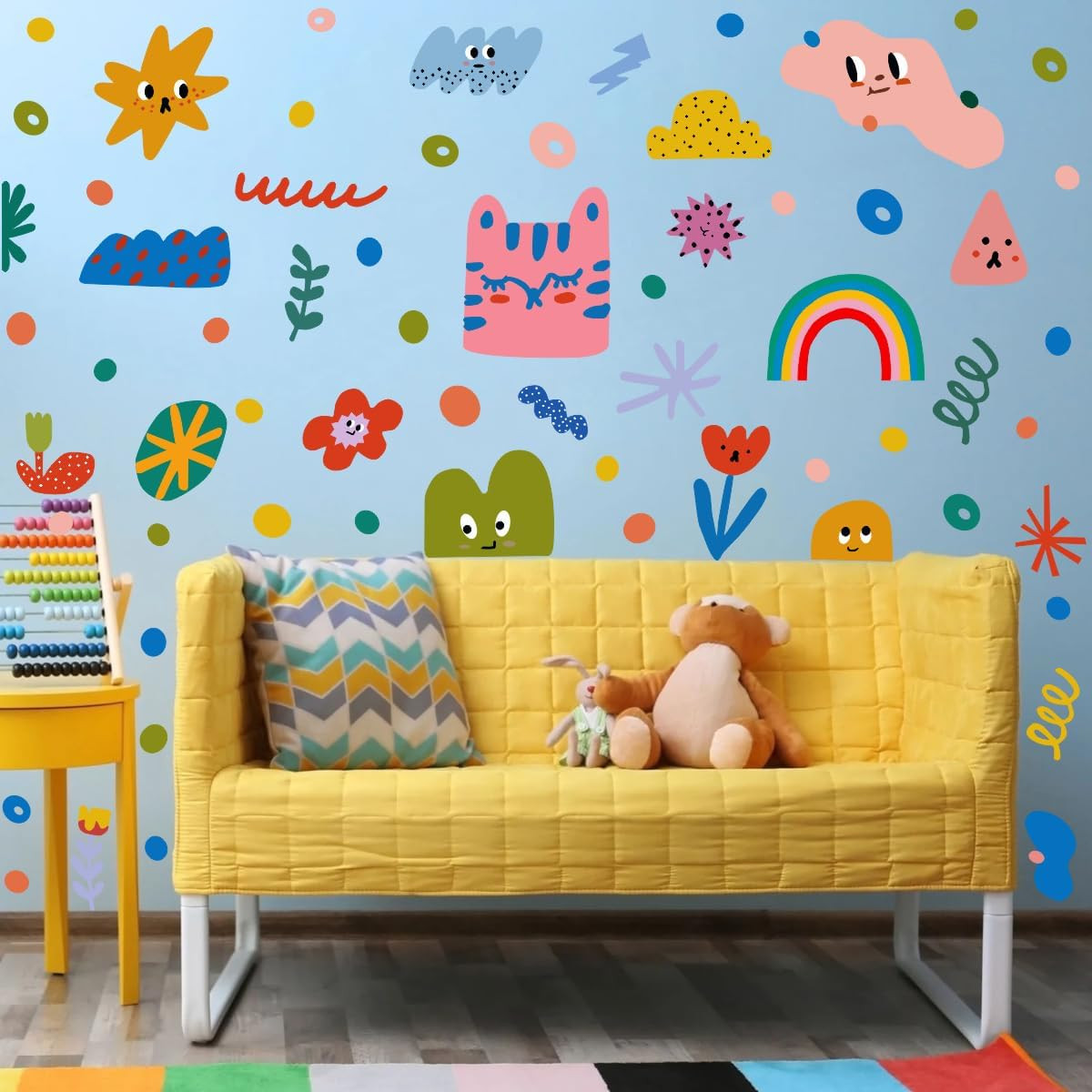 Colorful Abstract Shape Wall Stickers, Lovely Smile Clouds Rainbow Irregular Dot