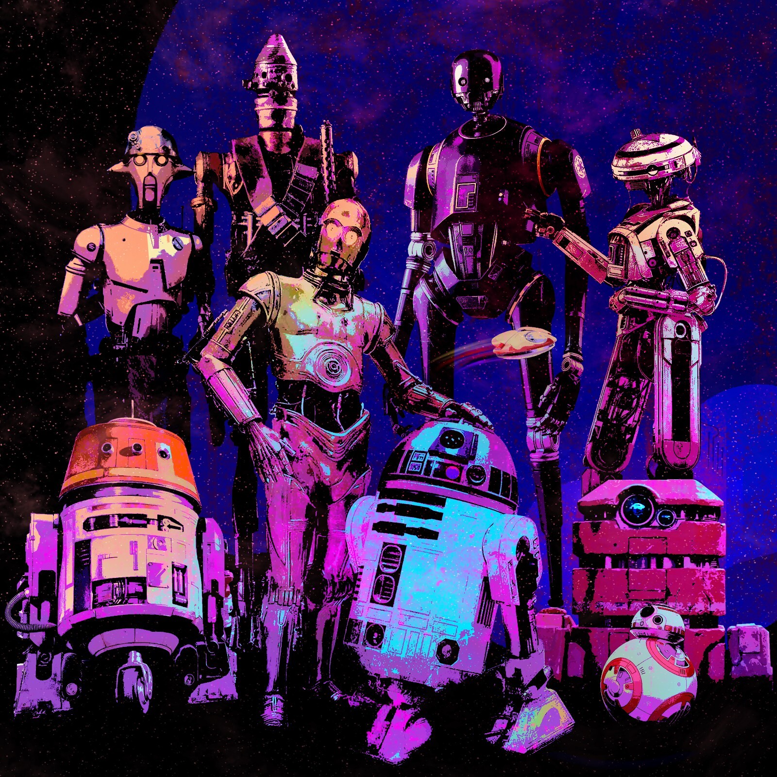 3″ x 3″ ‘Star Wars Droids’ (IG11, R2D2, K2SO, Huyang, etc.) Vinyl Matte Sticker
