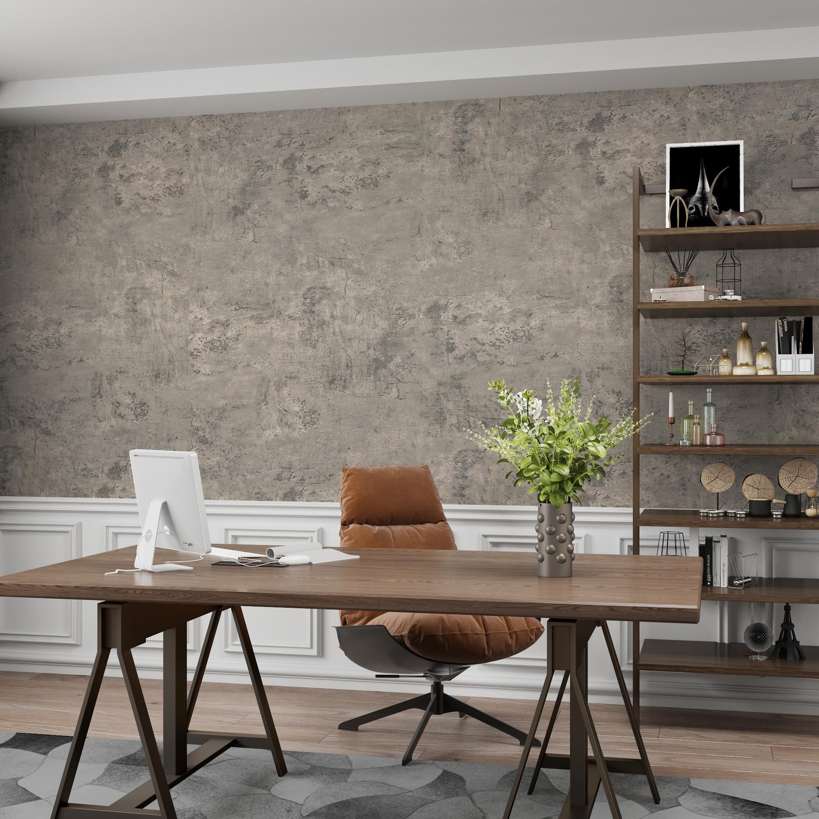 16″×118″ Thick Light Brown Grey Concrete Waterproof Gray Concrete Wallpaper P…