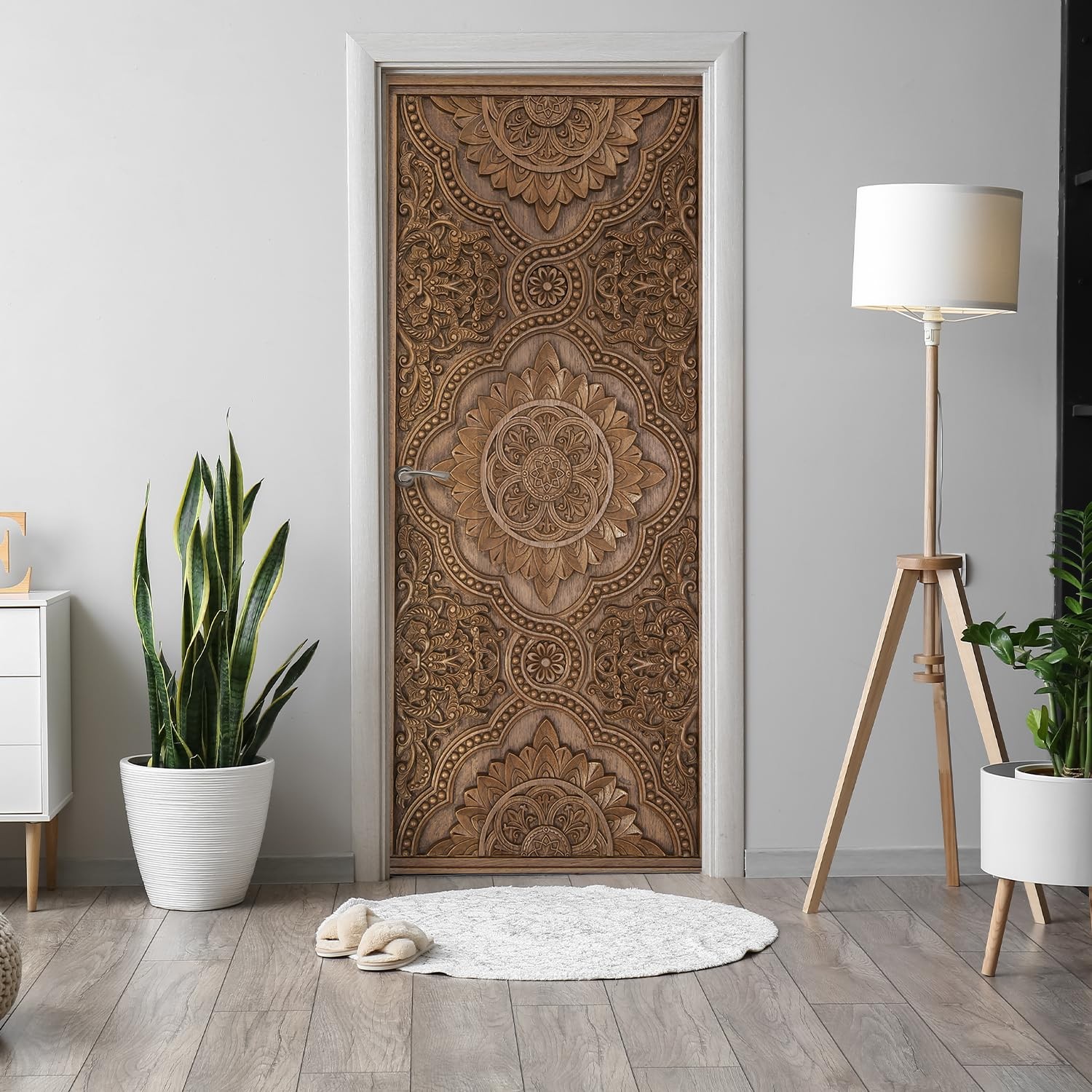 Alwayspon 30×78.7inch Wood Carving Self-Adhesive Door Stickers Murals Decals,…