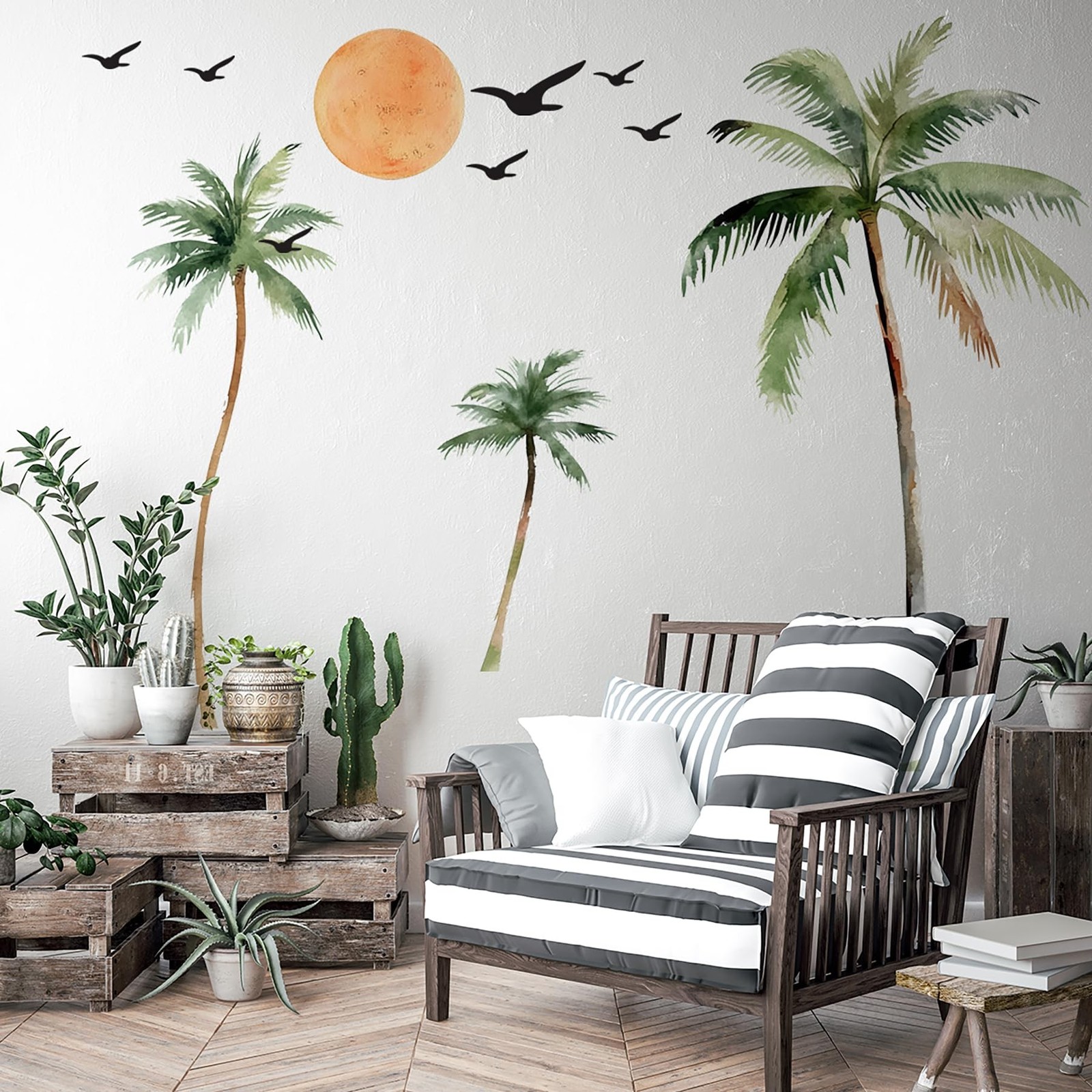 Large Boho Tropical Watercolor Palm Tree Wall Decal | Self-Adhesive Removable…
