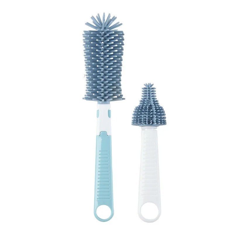 2PCS/Set Silicone Baby Bottle Brush Set 360 Degree Rotation Baby Feeding Bottle