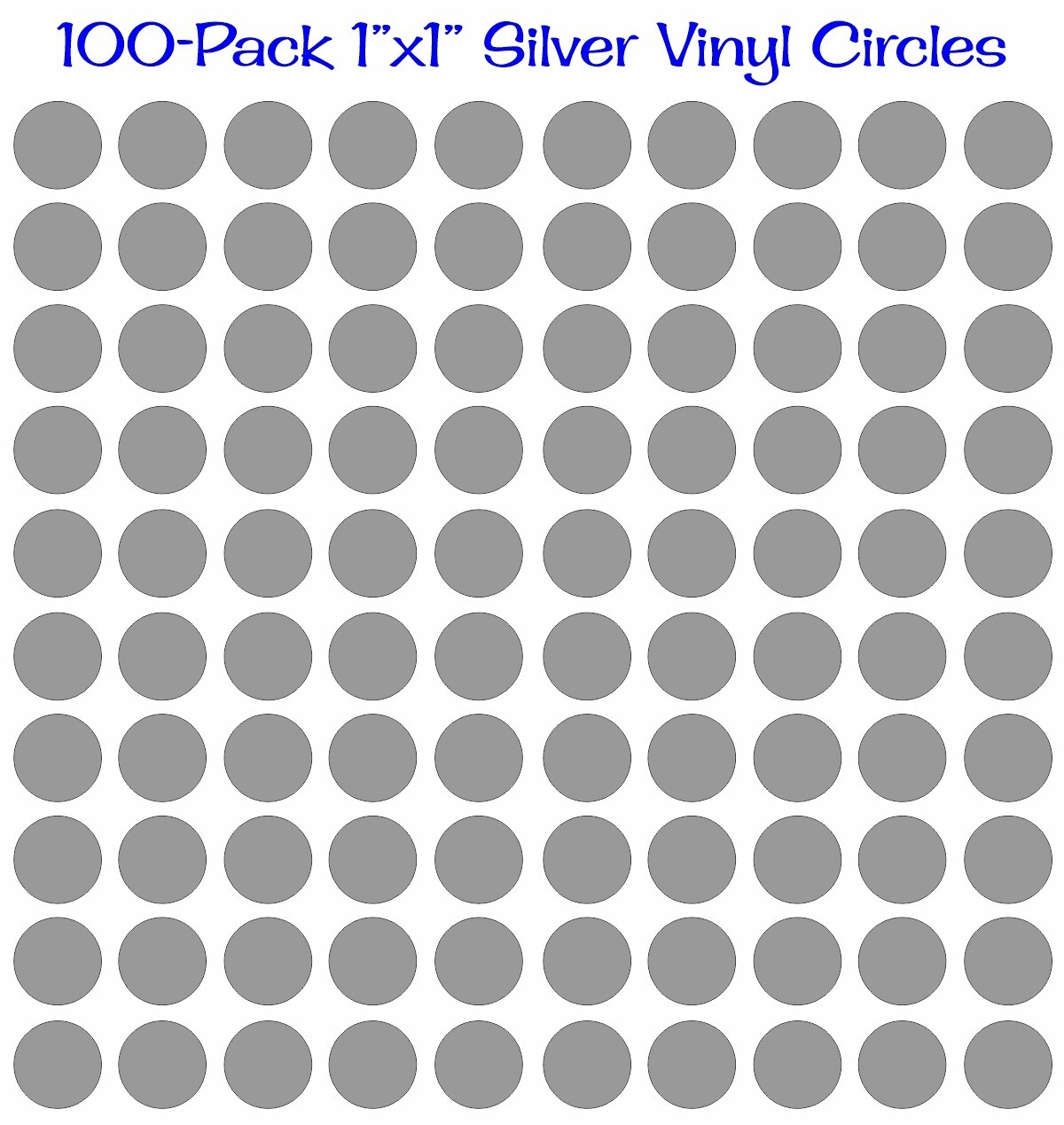 100 pack – 1″x1″ Round Silver Vinyl Stickers / Decals Circles Polka Dots Die Cut