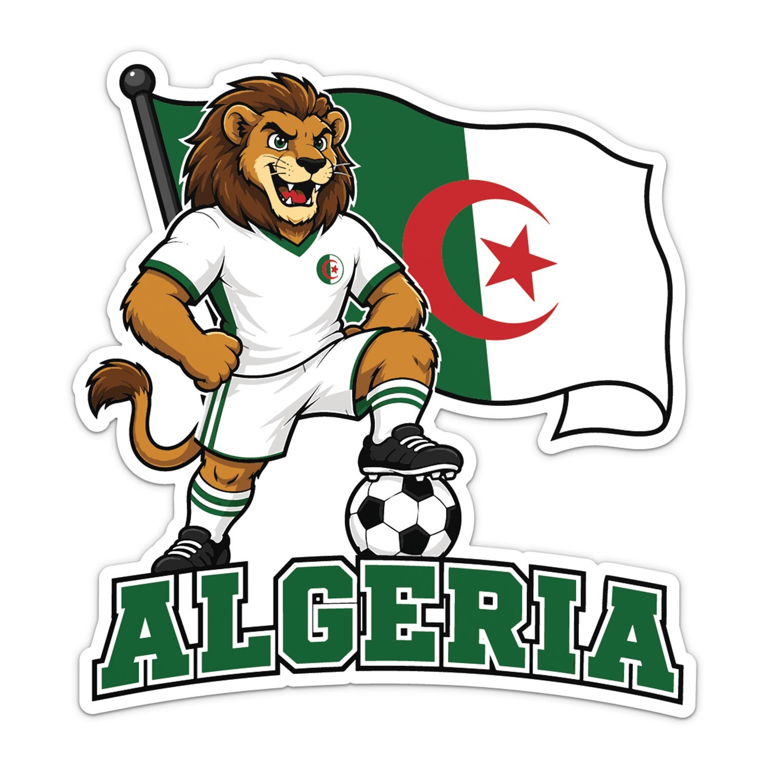 Algeria Flag Mascot National Team Soccer Football Sticker Car Bumper Vinyl Decal