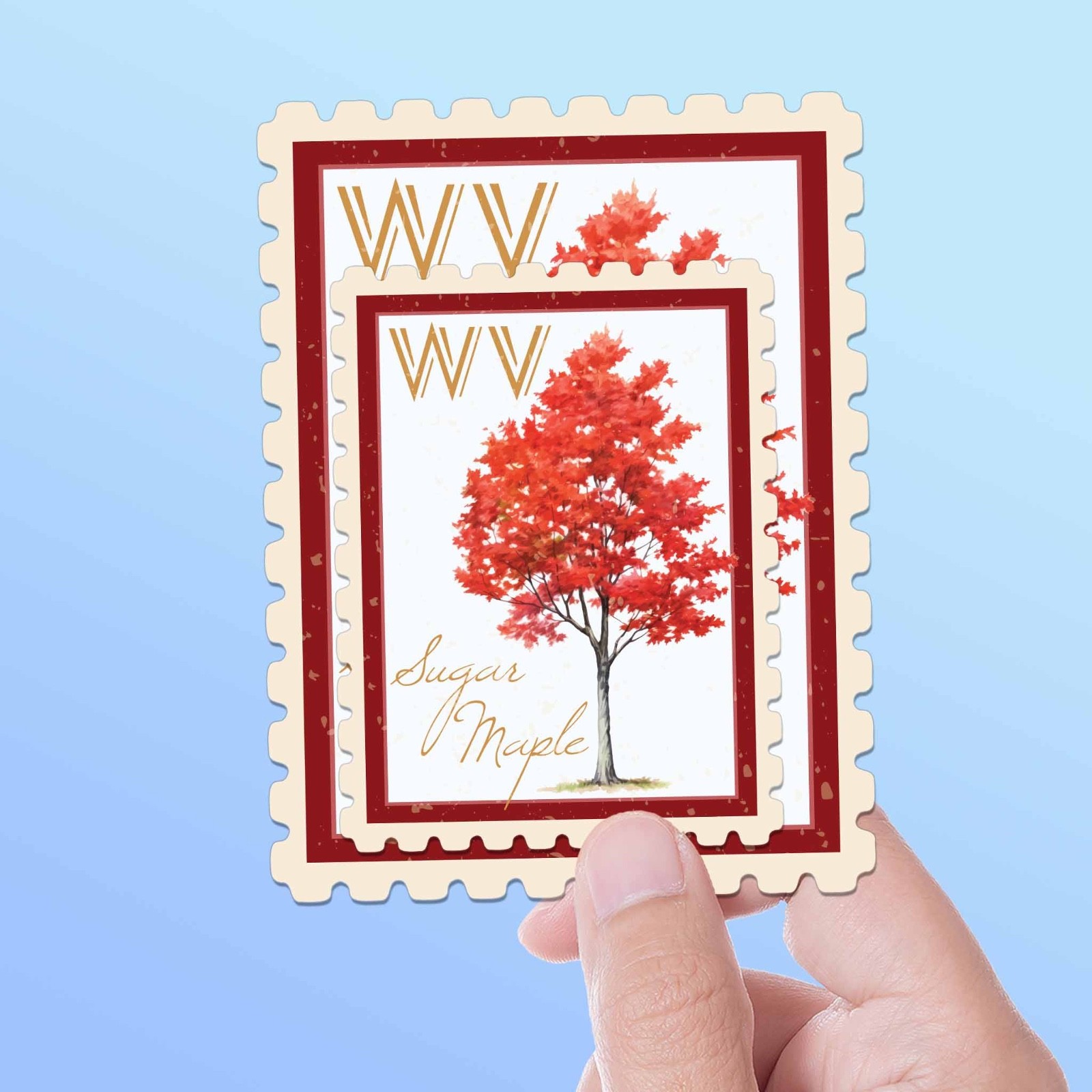 West Virginia State Tree Sugar Maple Sticker – WV Vintage Stamp Decal