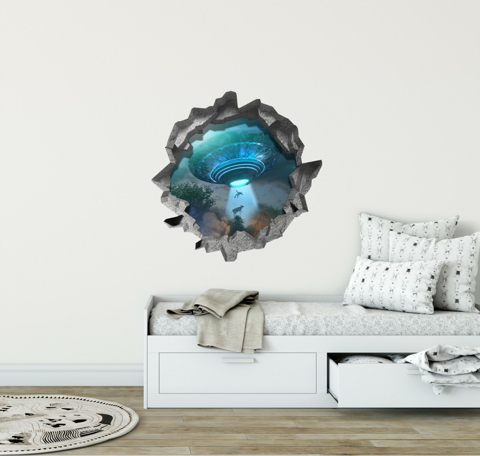 Hole in the Wall ALIEN UFO Abduction #2 3D Wall Decal Space Vinyl Wall Sticker