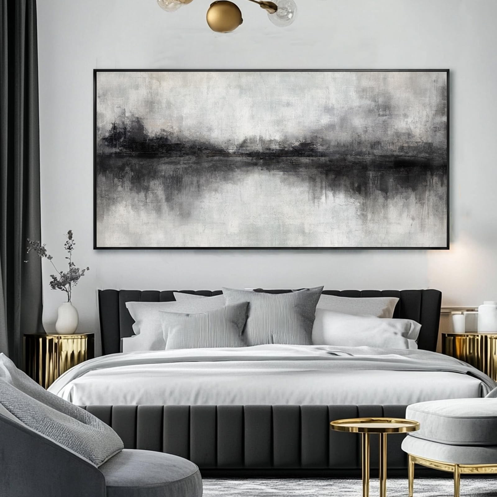 Large Abstract Canvas Wall Art Black and Grey Art Pictures for Wall Decor 29″…