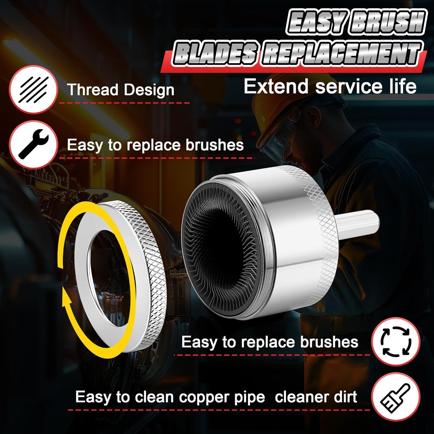 1/2″&3/4″&1″ Copper Pipe Cleaner for Drill with 1/4″ Hex Shank & Brush Blades &