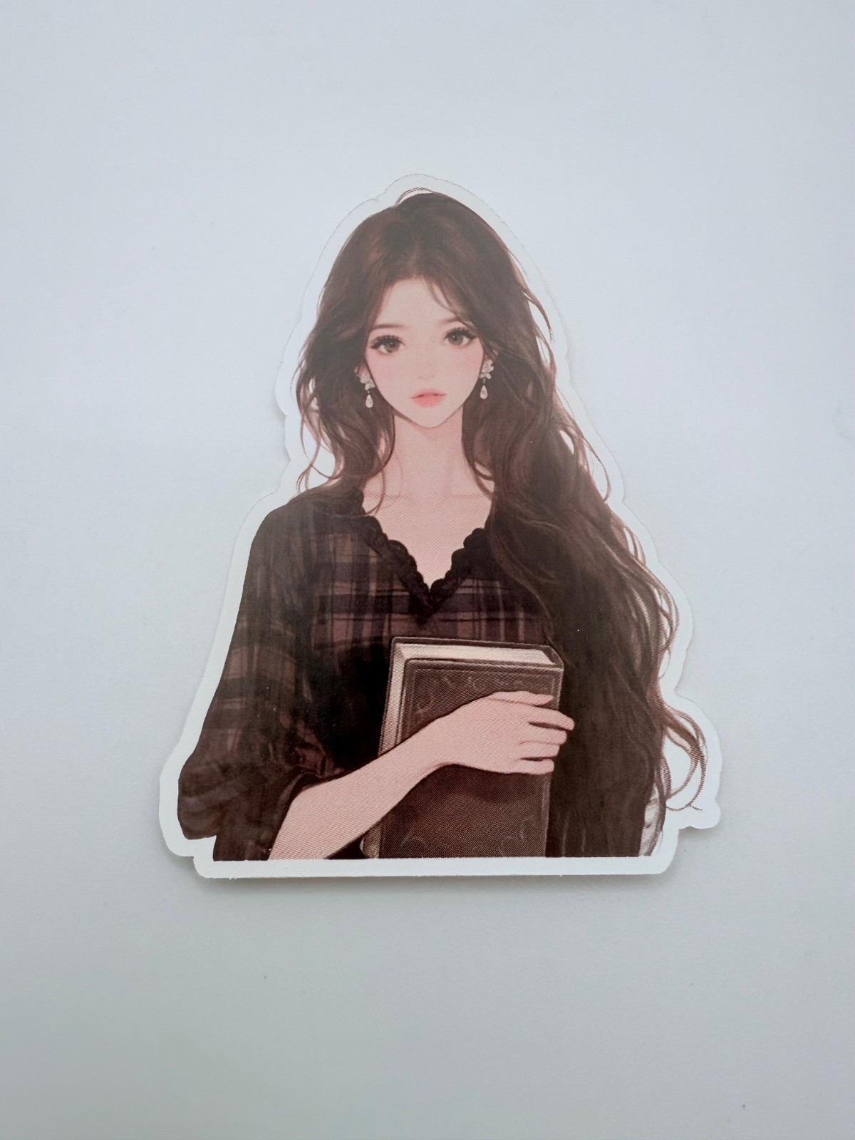 Brand New Vinyl Anime Long Hair Girl with a Book Sticker 2.5″ by 3.25″