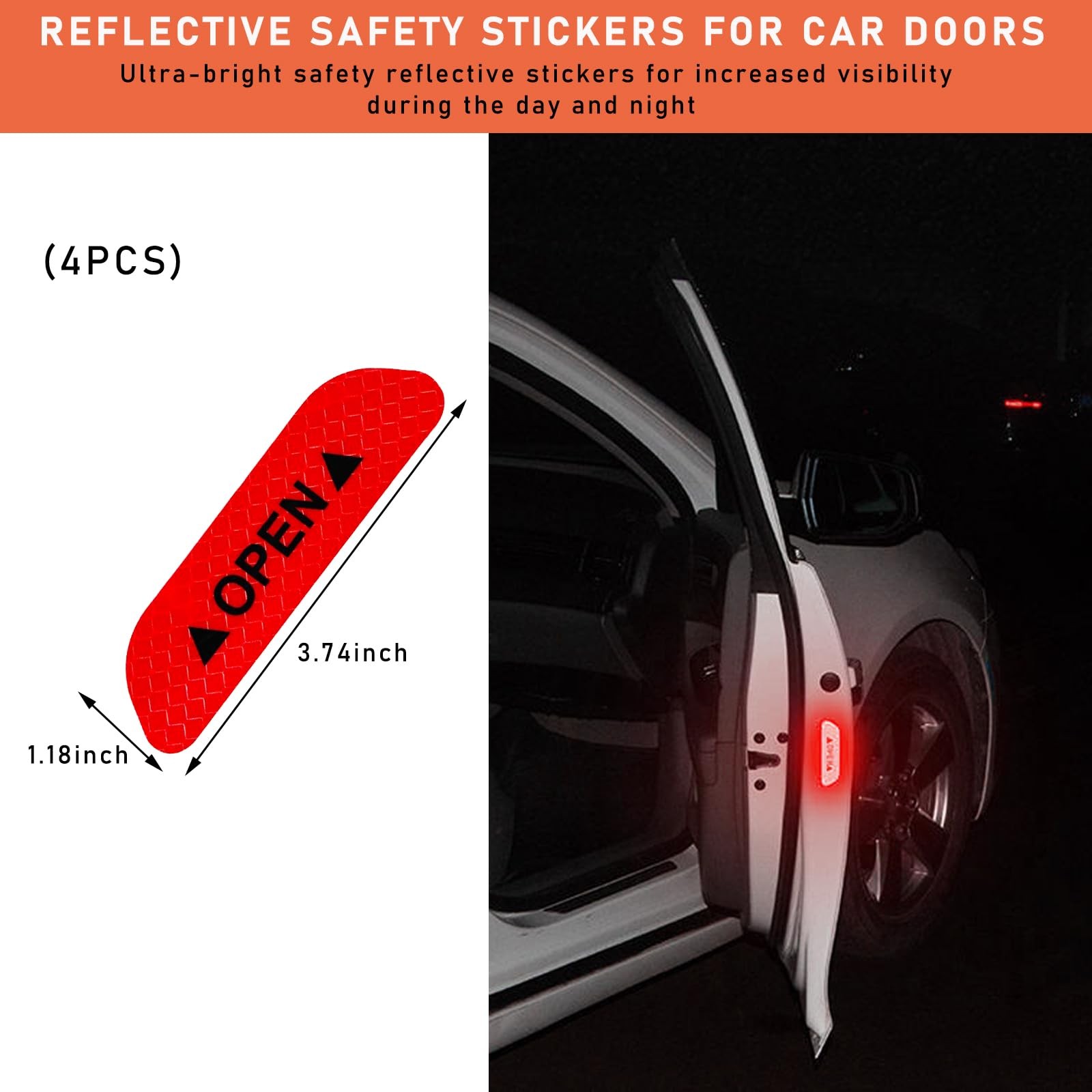 4Pcs Car Door Open Reflective Stickers Night Visibility Warning Protective Strip
