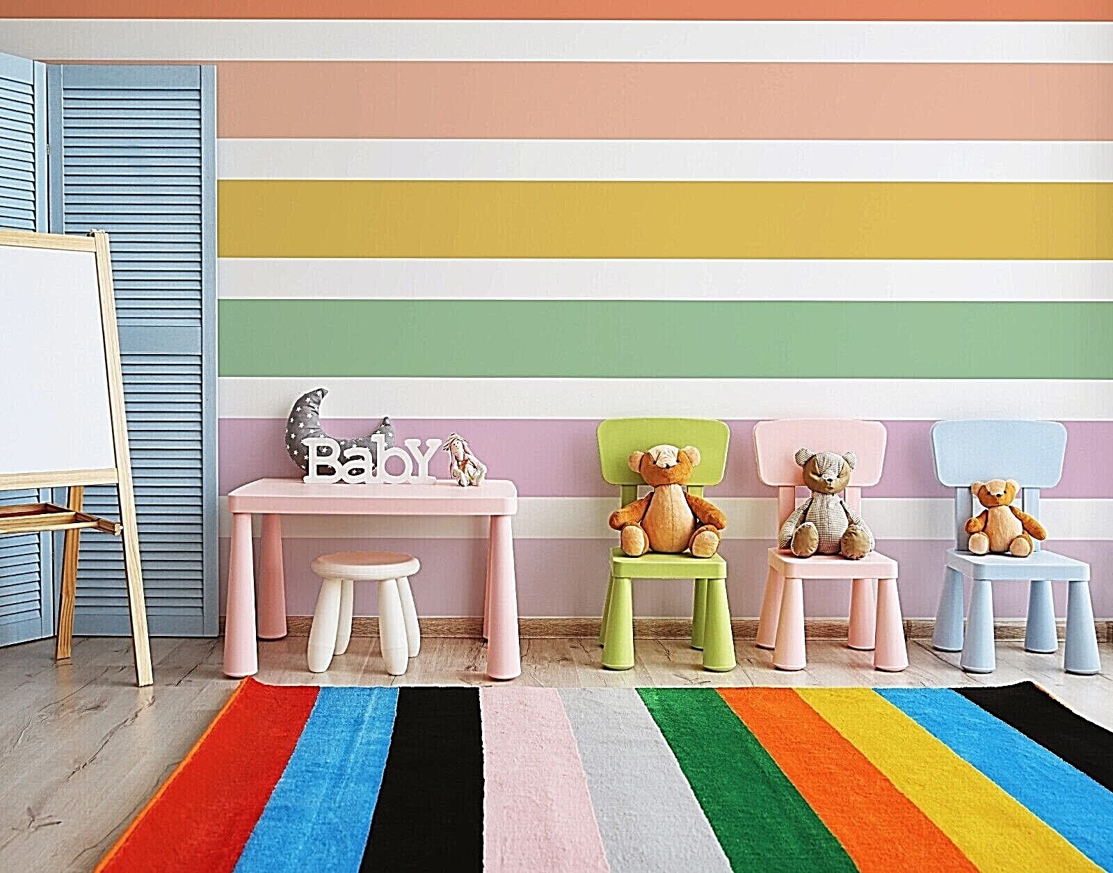 Colorful Wall Stripes, Rainbow Wall Decals, Mural, Sticker, Wall Decoration 452