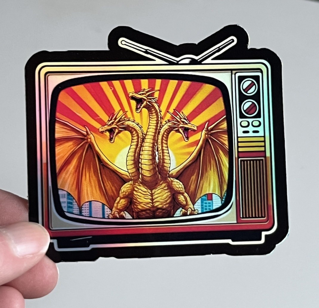King Ghidorah Retro Tv Set Waterproof 3inch Holographic Sticker