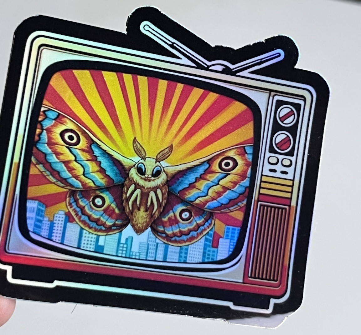 Mothra Retro Godzilla Tv Set Waterproof 3inch Holographic Sticker