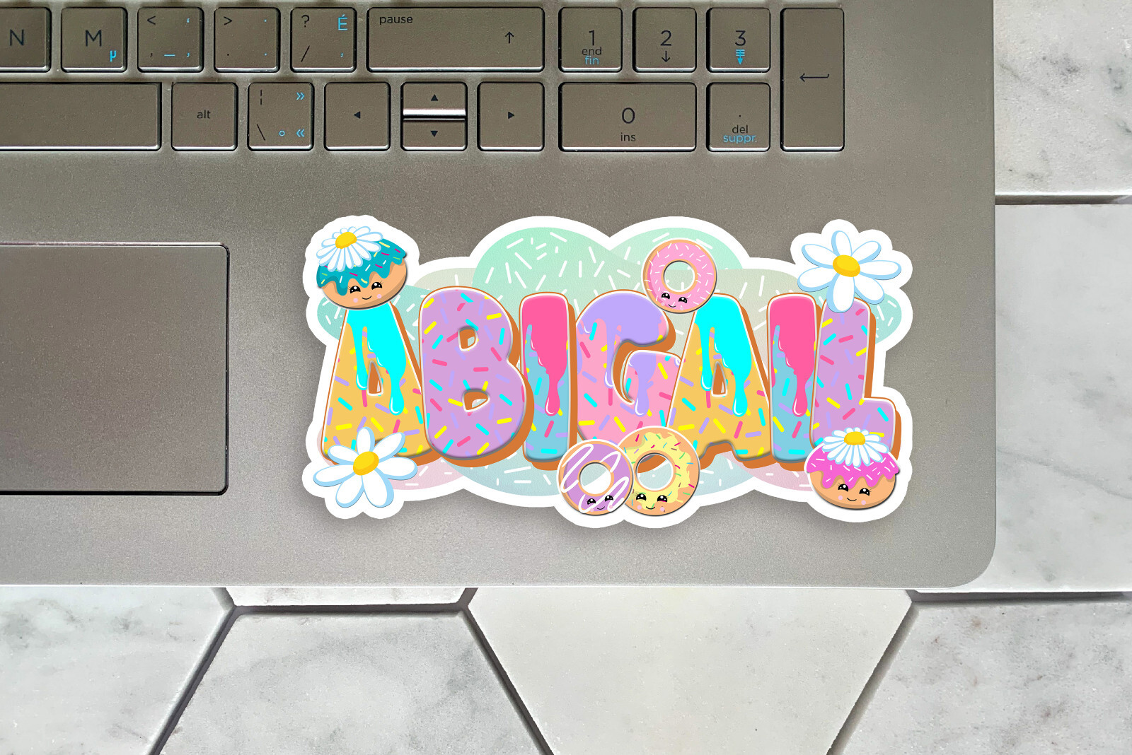 Custom Name Stickers • Waterproof Vinyl • Cute Donut Design • Sweet Lovers Gift