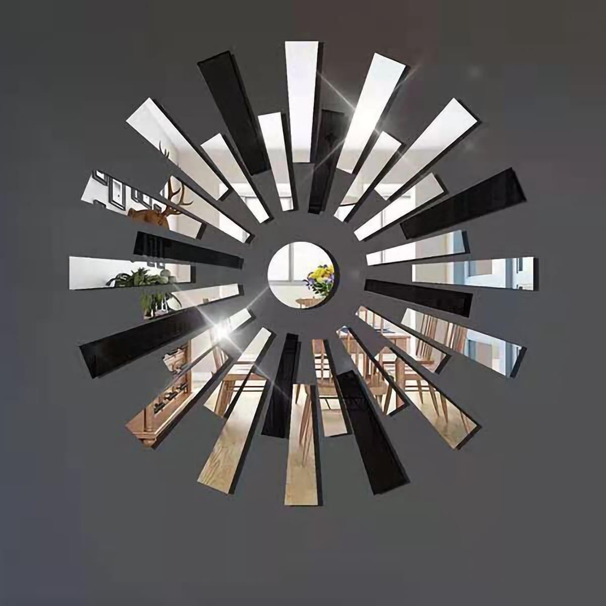 Detachable Black Silver Mirror Tile Mix Peel And Stick Entryway Hanging Decor