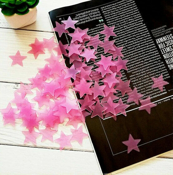 Pink 200 Glow In the Dark Star Moon Plastic Sticker Kids Baby Home Wall Décor