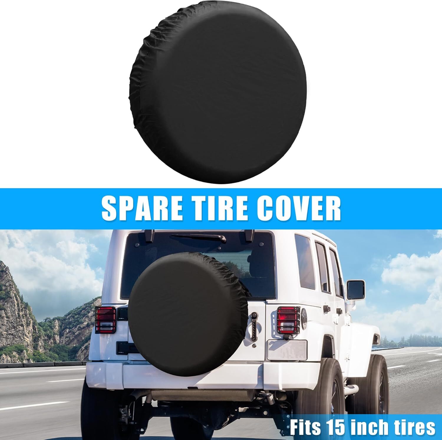 Universal Black 190T Polyester Spare Tire Cover for 14″ Wheels