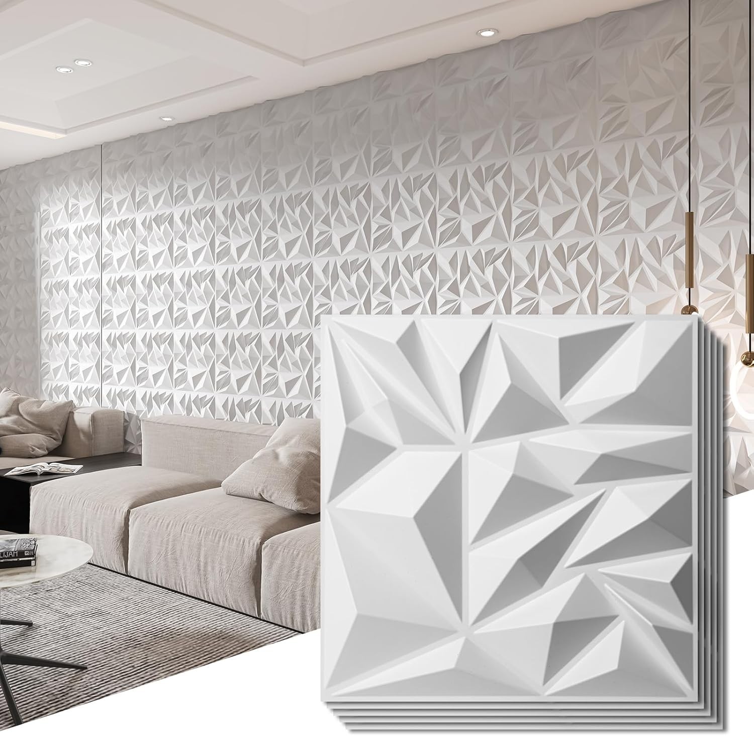 33-Pack 3D Wall Panels for Interior Wall Decor,, 12 x 12 inch White