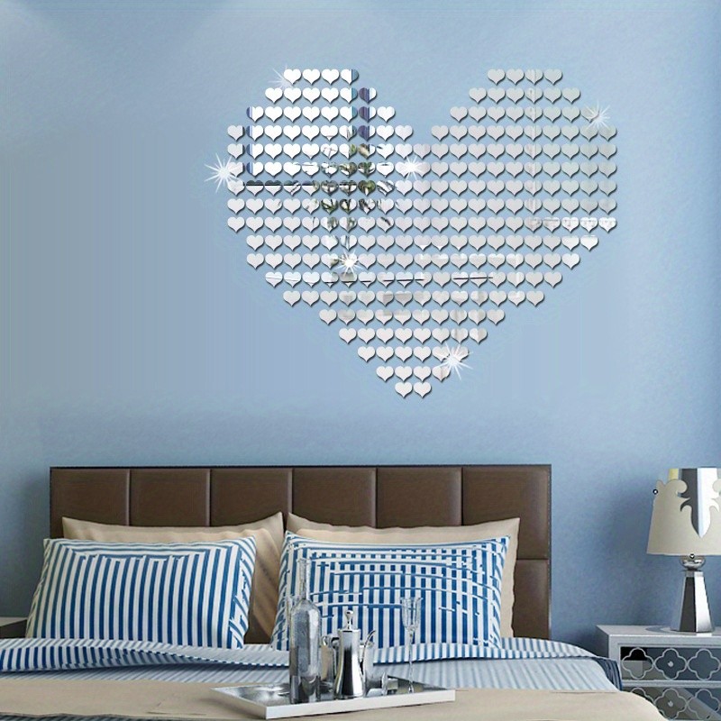100Pcs 2x2cm Mini Heart Mosaic Acrylic Mirror Stickers DIY Interior Wall Decor