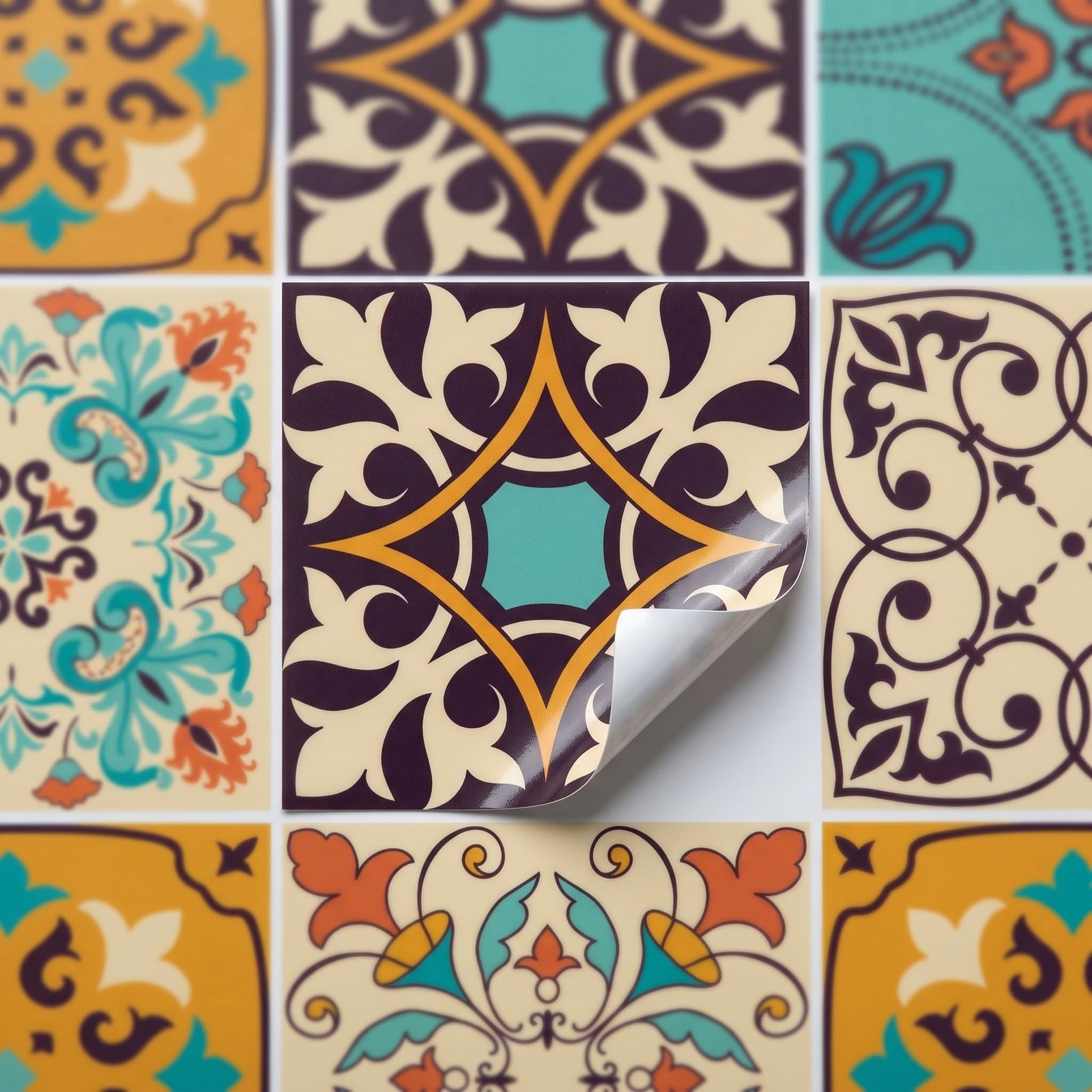 Vintage Moroccan Bohemian Tile Stickers 30 PC Pack – -Adhesive PVC Waterproof…
