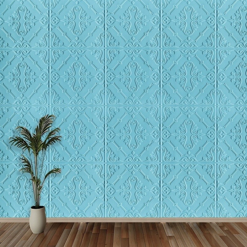 10PCS 3D Embossed Foam Wall Sticker Panels Self-adhesive Wallpaper Ceiling Decal