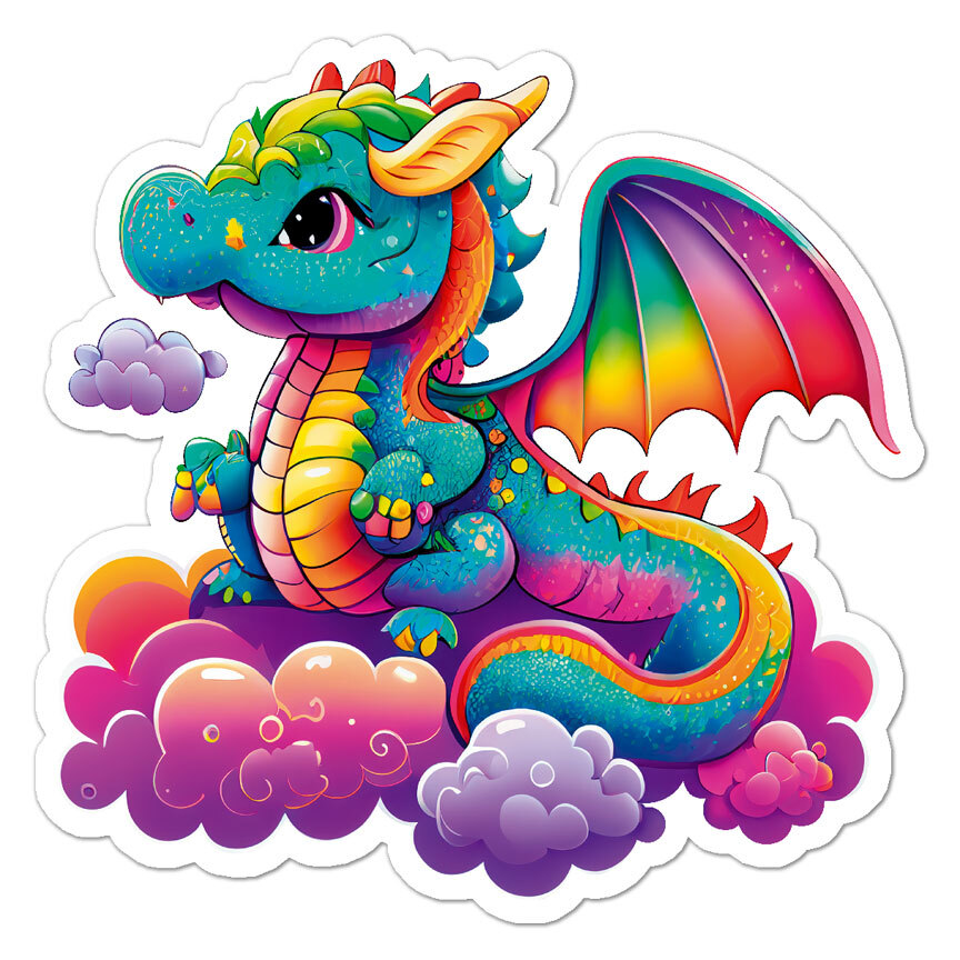 Rainbow Cloud Dragon, Vinyl Decal Sticker, Indoor Outdoor, 3 Sizes, #8785