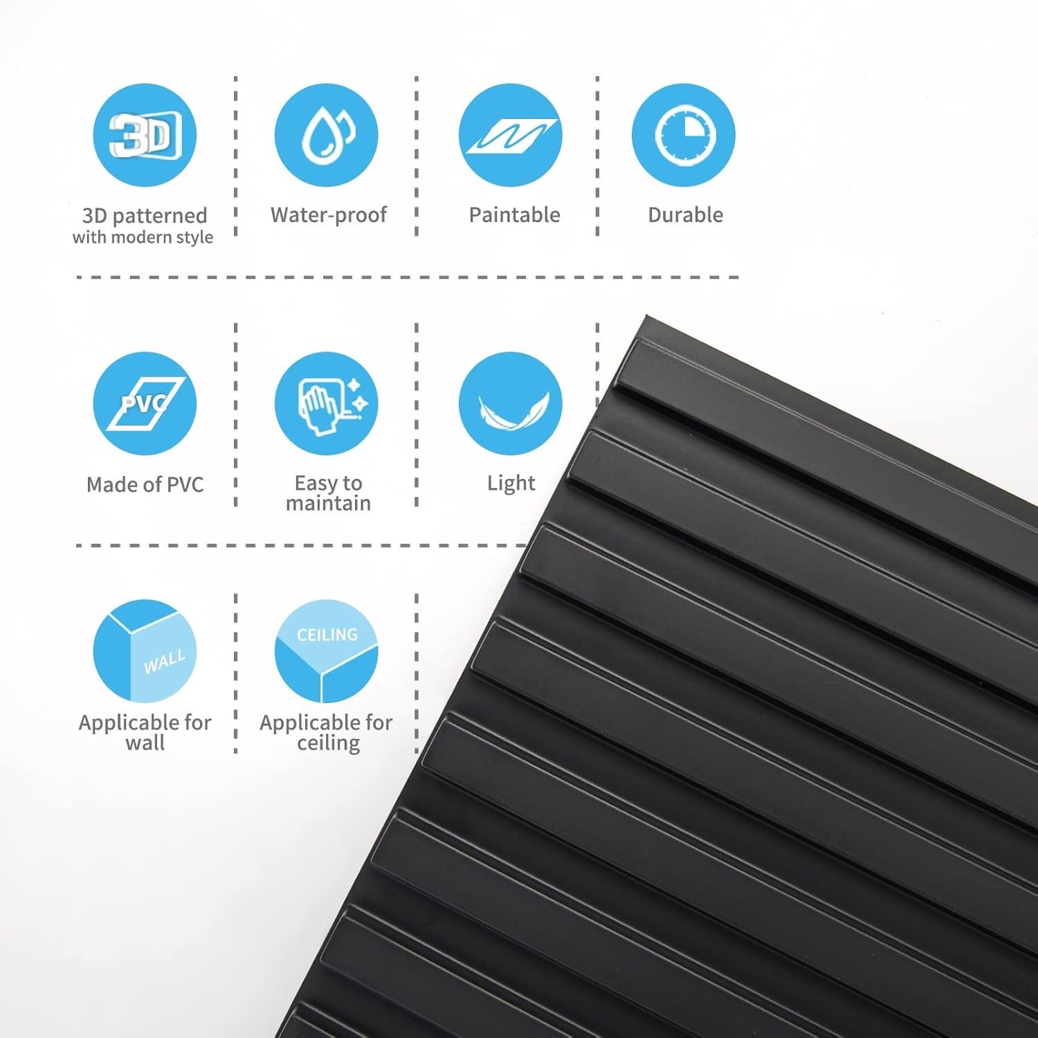 Versatile Black PVC 3D Slat Wall Panel Pack – 12 Tiles, 32 Sq.Ft. Coverage