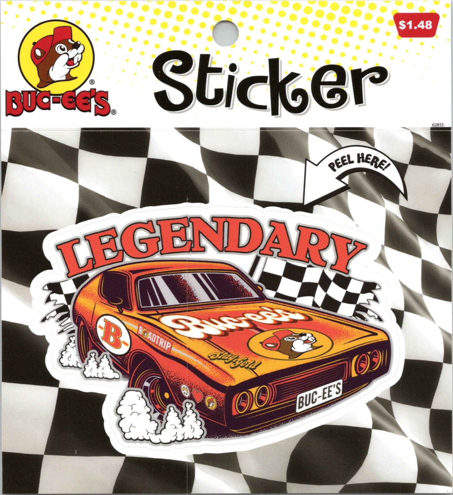 Buc-ee’s Travel Center- Legendary Race Car- Checkered Flag – 4×4 inch sticker