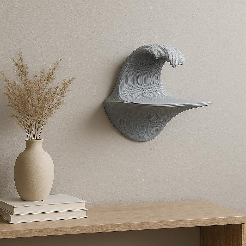 Wave Wall Shelf | 3D Printed Ocean-Inspired Floating Shelf | Sculptural Modern