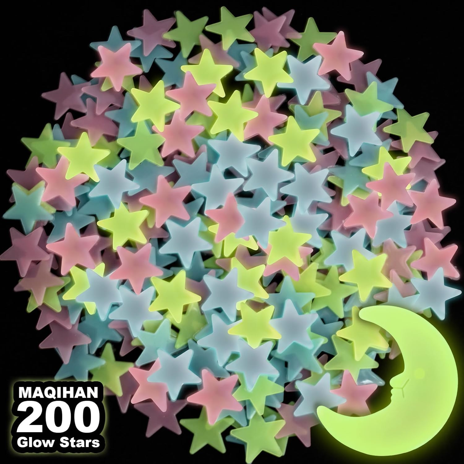 MAQIHAN 200 Glow in The Dark Stars for Ceiling – Glowing and Mix Color