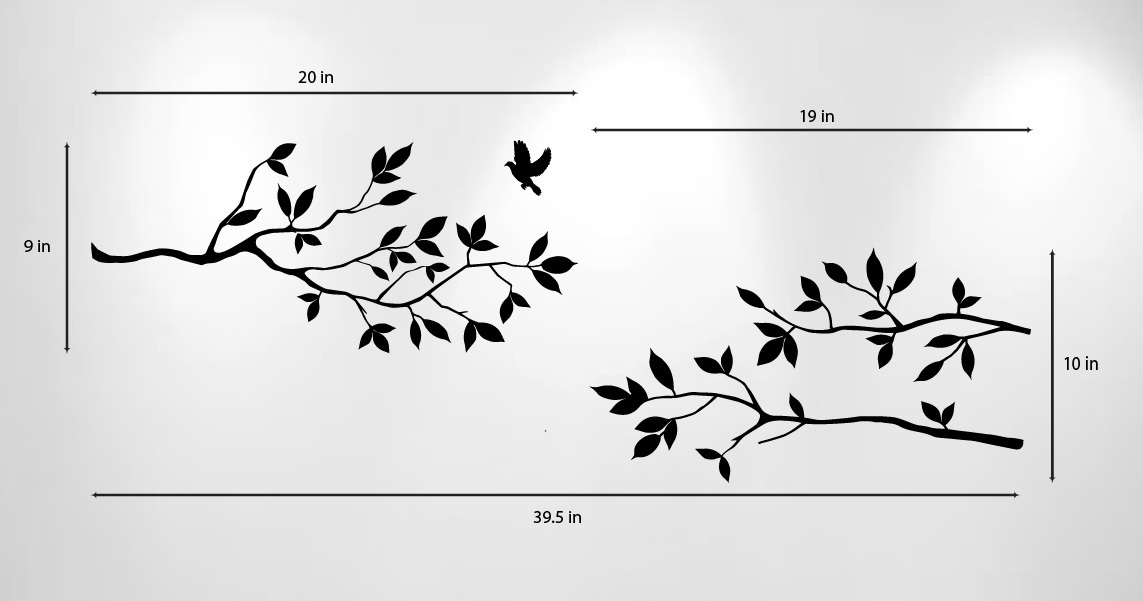 Tree Branches Wall Decal with Birds Vinyl Sticker Nursery Leaves 40″ W X 18″ H