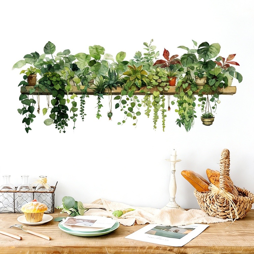 Green Botanical Wall Decal PVC Material for Living Room Bedroom For Home Decor