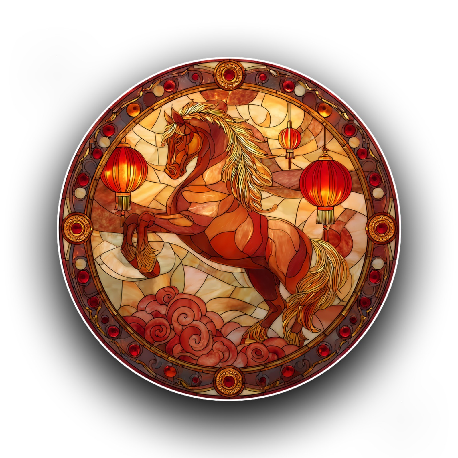 Chinese Year of the Horse China Stained Glass Style Opaque Vinyl Sticker Decal
