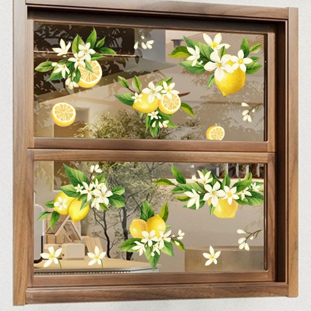 Modern Minimalist Lemon Flower Static Cling for Windows Doors and Smooth Walls