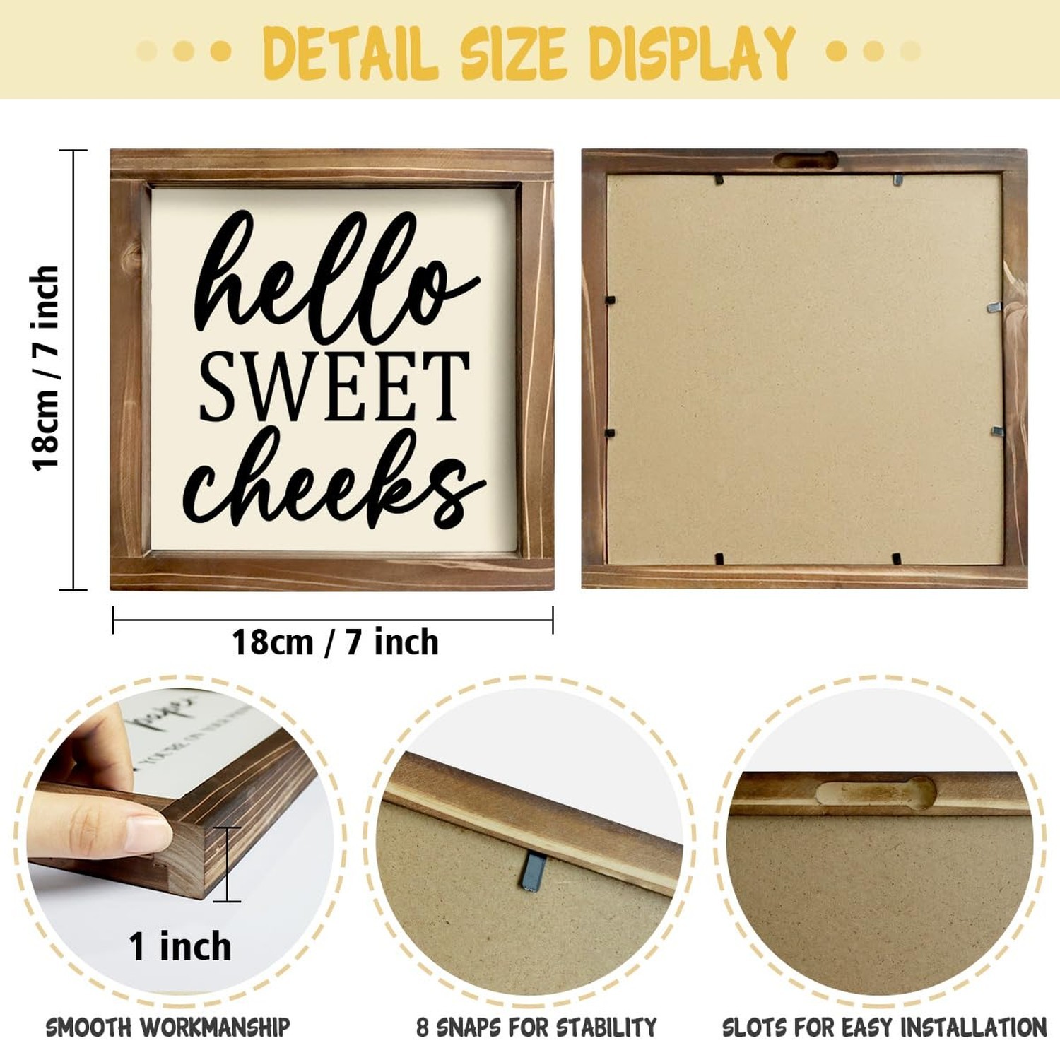 Kas Home Rustic Farmhouse Bathroom Decor – Cute ‘Hello Sweet Cheeks’ Wooden S…