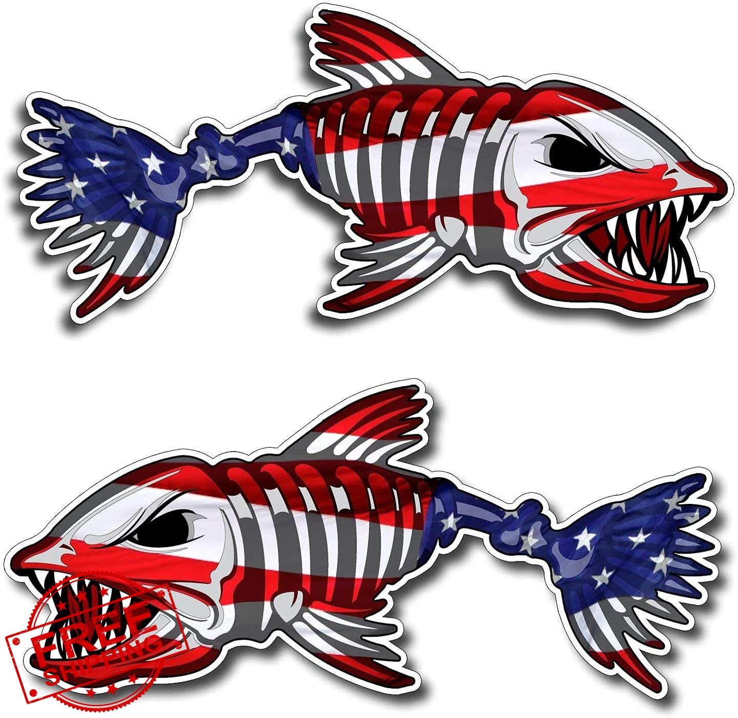 NTICKER US Flag Fish Sticker LR 6in