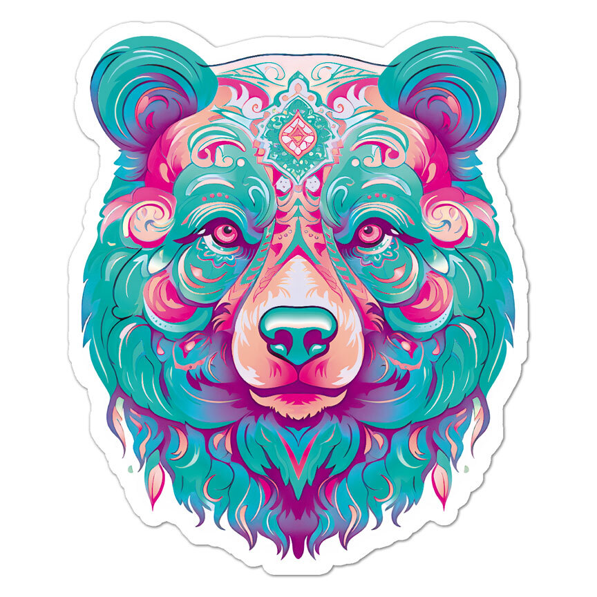 Grizzly Boho Bear, Vinyl Decal Sticker, Indoor Outdoor, 3 Sizes, #9736