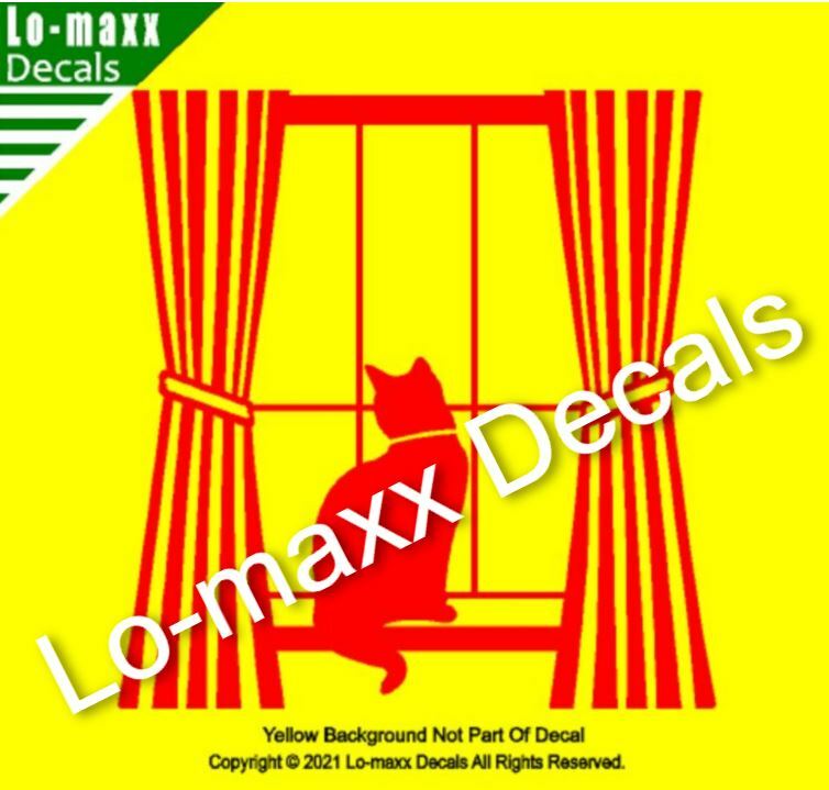 Cat In Window With Curtains Unique Graphic Design Die Cut Vinyl Decal Art