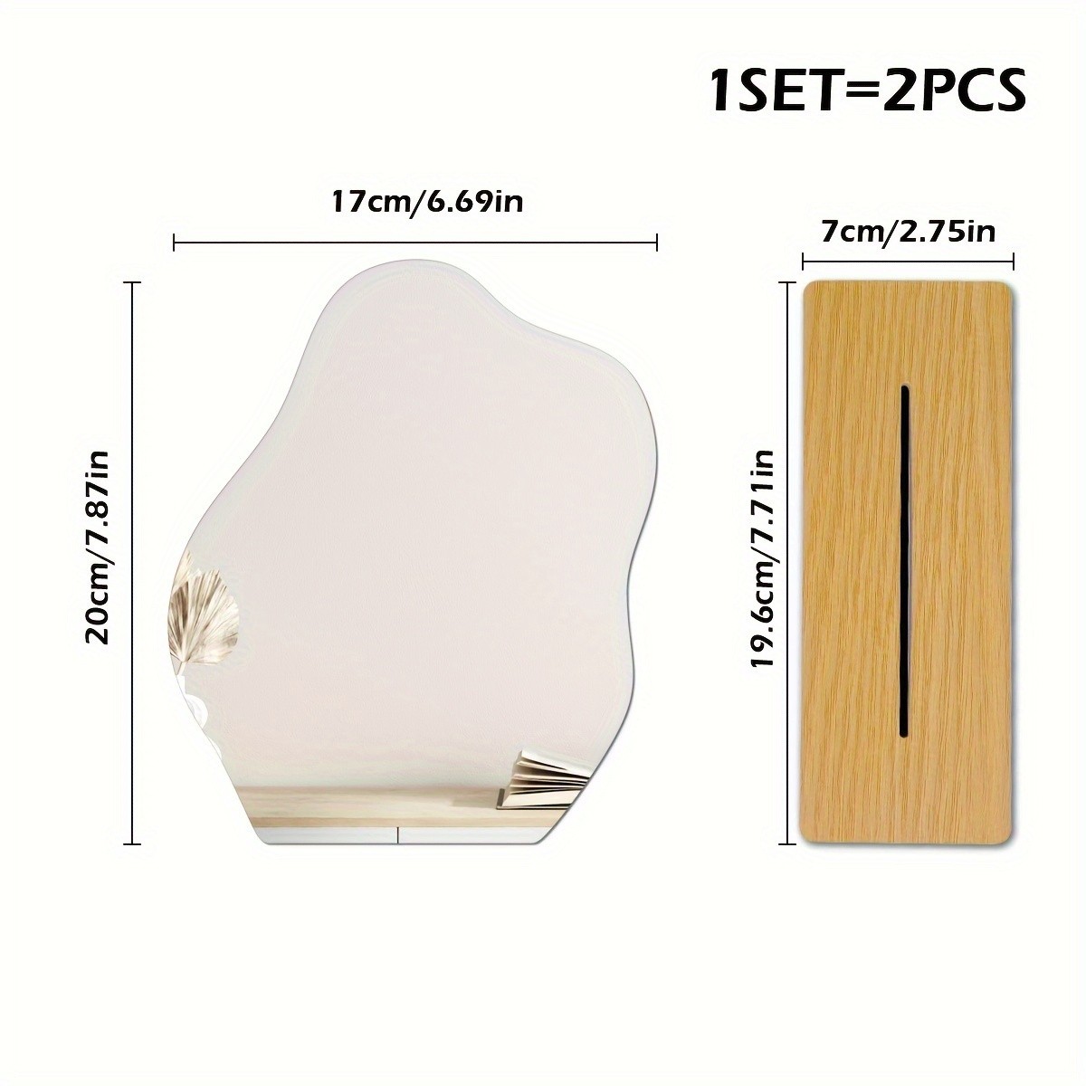 Irregular Decorative Tabletop Vanity Mirror with Wooden Base Bedroom Decor
