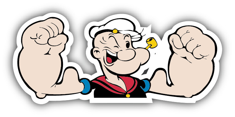 Popeye Power Cartoon Car Bumper Sticker Decal 6” x 3”