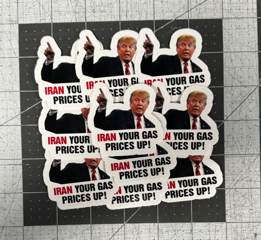 Trump “Iran Your Gas Prices Up” Round Sticker 100 Pack Political Meme Vinyl 2″