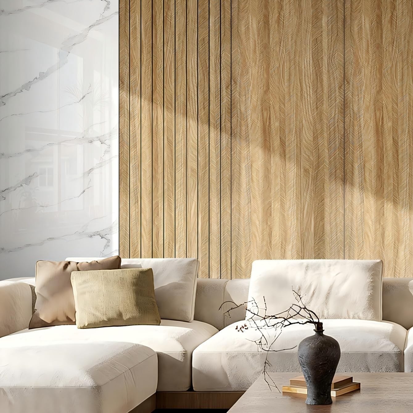 Wood Grain Slat 3D Wall Panel -15.75″x118″Soundproof Self-Adhesive Wall Stick…