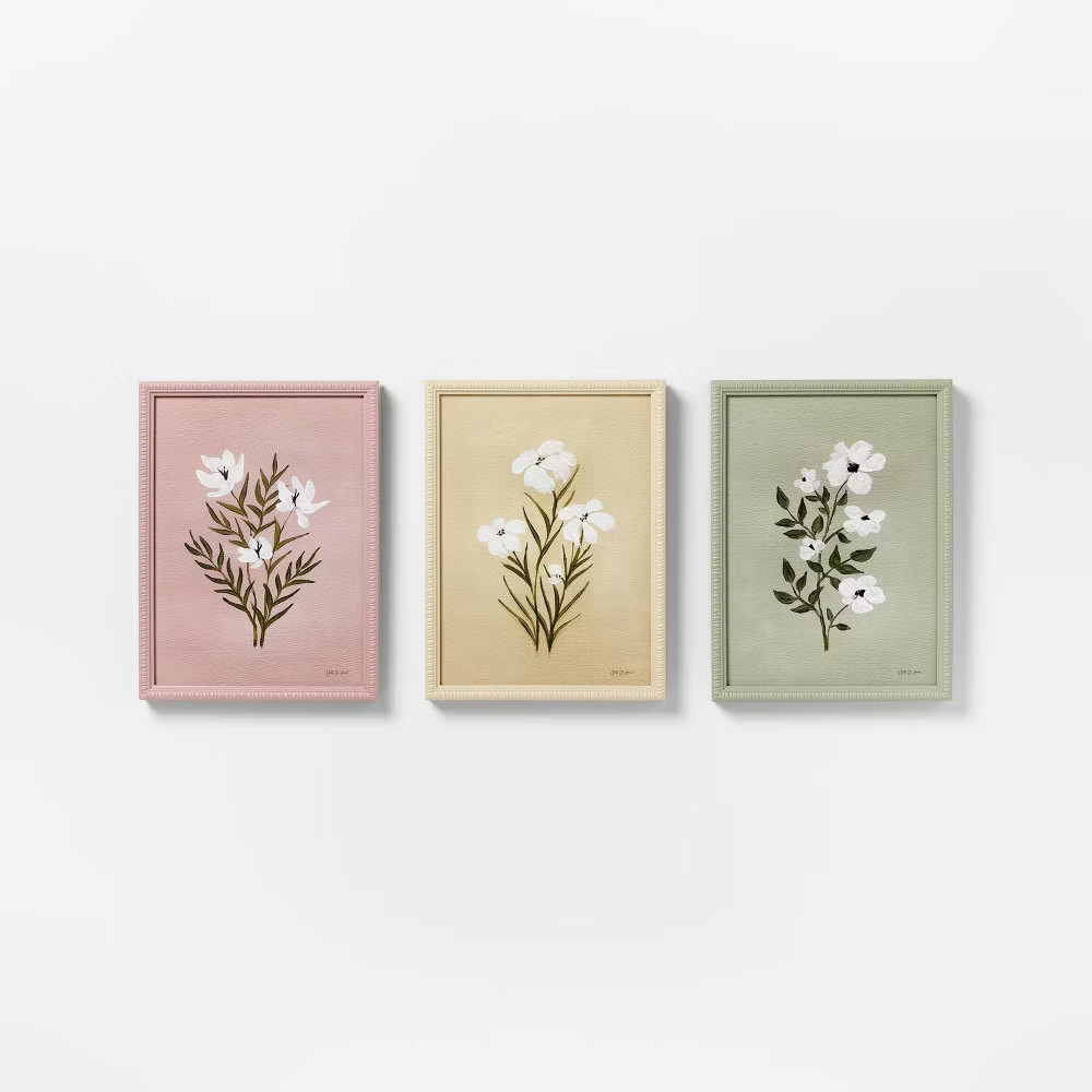 (Set of 3) 12″x16″ Flower Framed Arts – Threshold designed with Studio