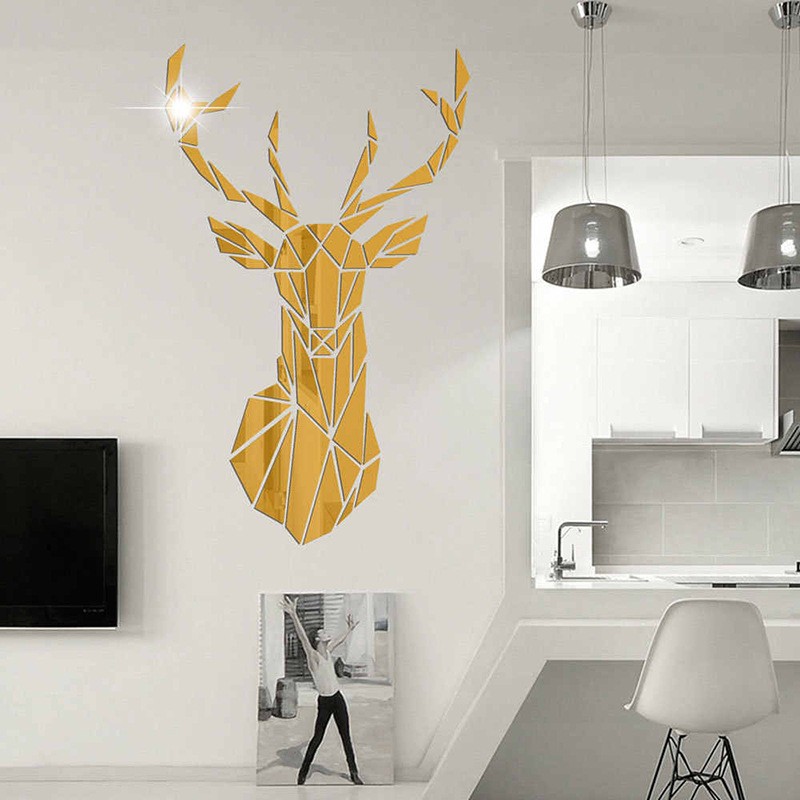 4 Sizes Acrylic Stag Head Mirror Wall Decal Nordic Removable Bedroom Wall Art