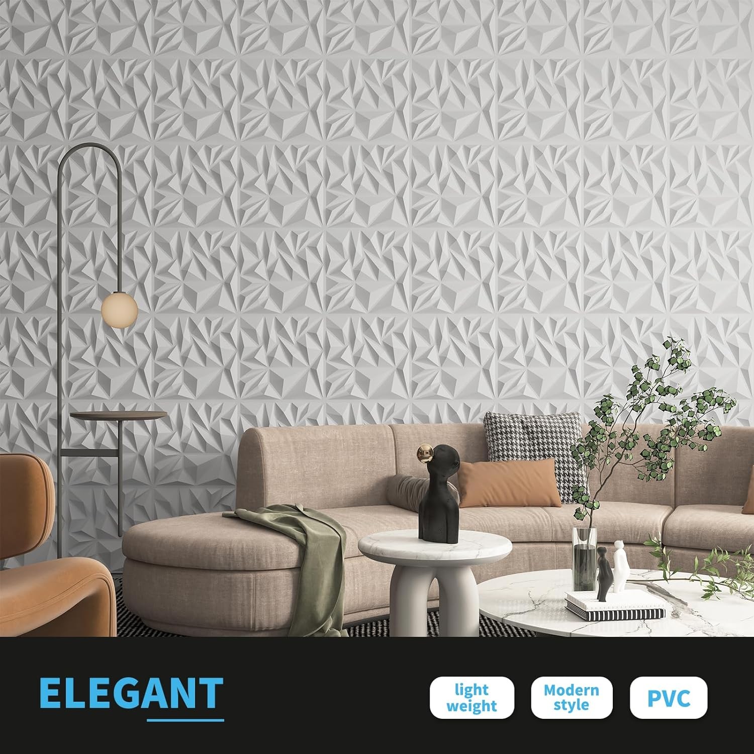 3D Wall Panels 33 Pack 12×12 PVC Textured Accent Wall Diamond Design Wall Decor