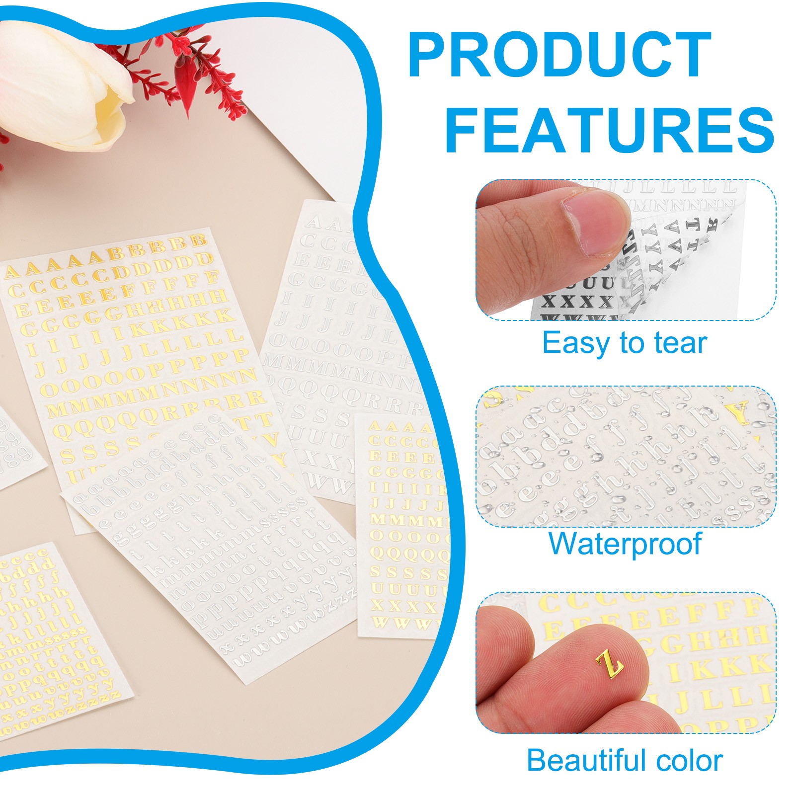 Glitter Letters Sticker 1040 Pcs 8 Sheets 0.12 Inch Self Adhesive Silver