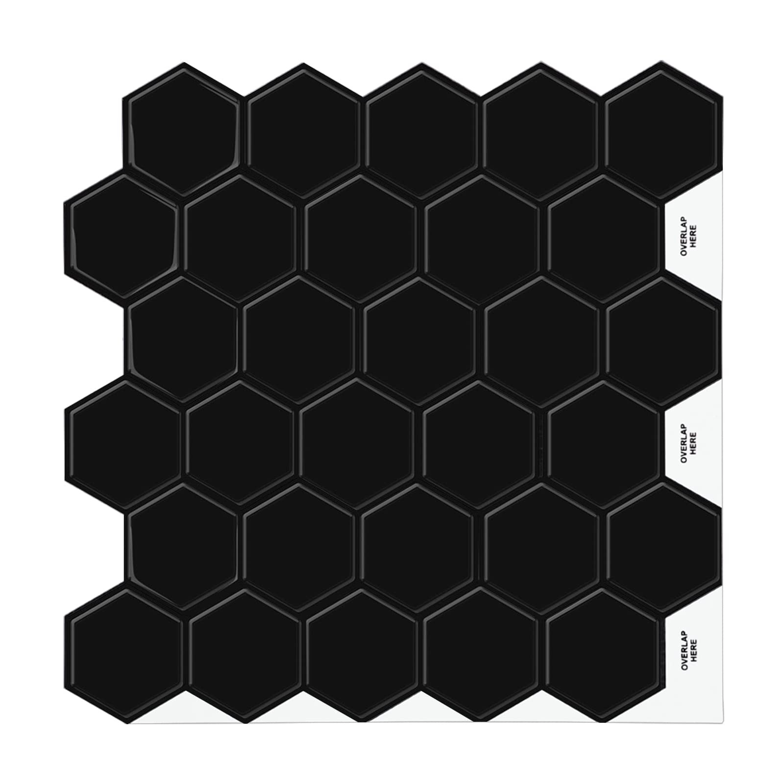 Black Hexagon Tile Peel and Stick Backsplash, 12″x12″ -Adhesive 3D Stick on W…